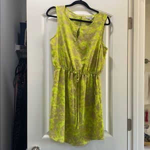 Neon green and tan floral dress